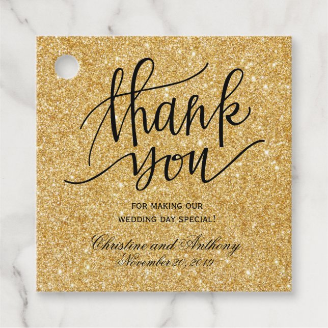 Elegant bröllop Tack Guld Glitter Ljus Gåvor Etiketter (Framsida)