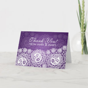 Elegant bröllop "Tack" Paisley spets lila Tack Kort