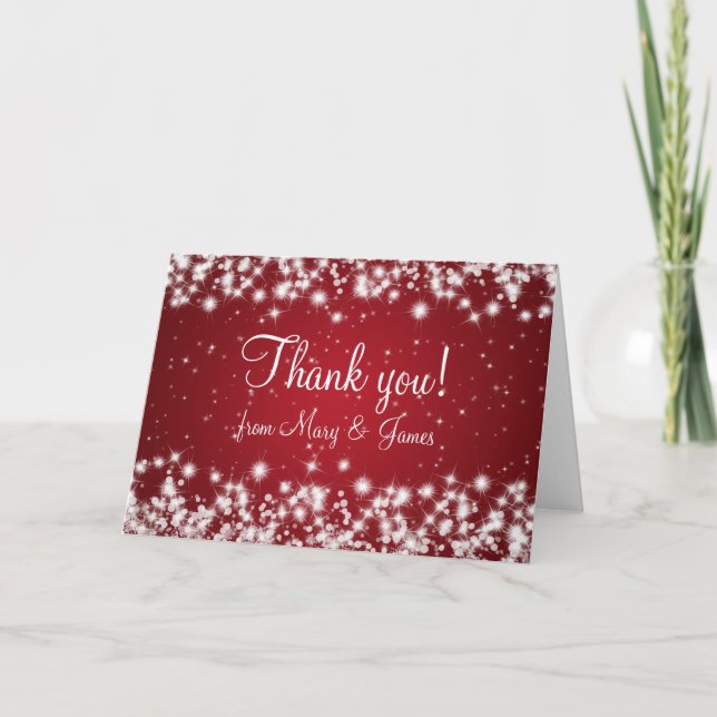 Elegant Bröllop Tack Vinter Glitter Röd (Framsida)