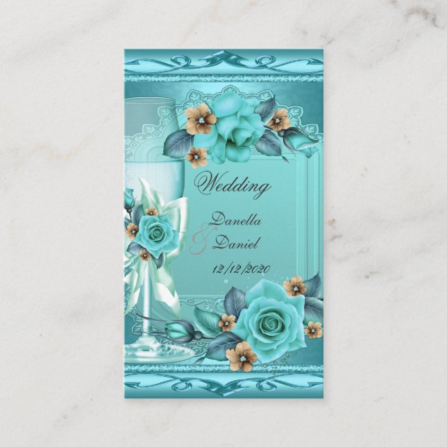 Elegant bröllop Teal Blue Beige Ro Flowers Tilläggskort (Framsida)