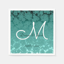 Elegant bröllop Teal Grönt White Monogram Pappersservett