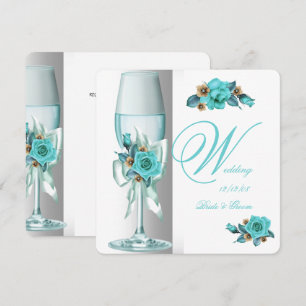 Elegant Bröllop Teal Vit Beige Ros Champagne Inbjudningar