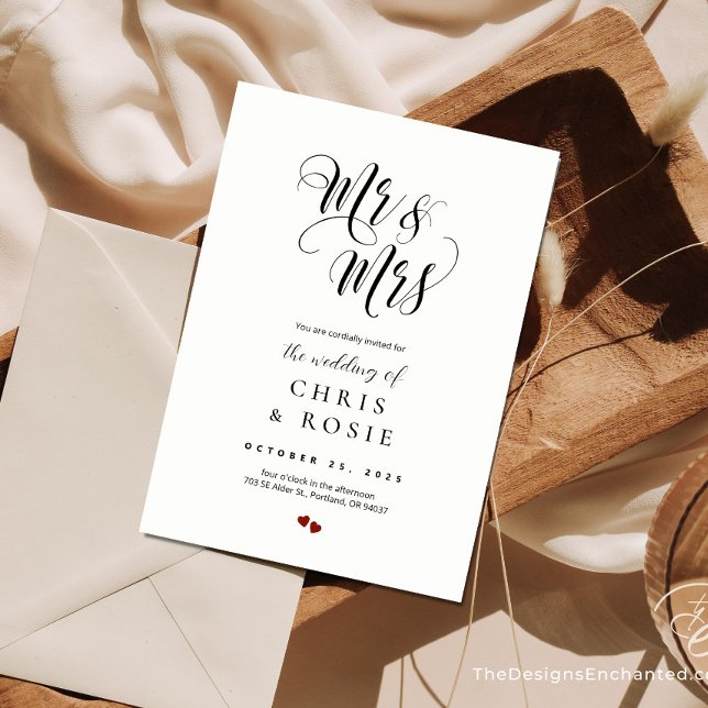 Elegant, Bröllop Typography Inbjudan (Beautiful script Wedding invitation. Elegant black & white wedding invitation by TheDesignsEnchanted)