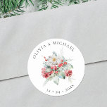 Elegant Bröllop Vattenskärg Blommigt Runt Klistermärke<br><div class="desc">Den här eleganten har botaniska bröllopsmärken en helgdag blommigt buquet.</div>
