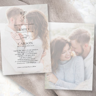 Elegant bröllop Vellum överdragsfoton Monogram Inbjudningar