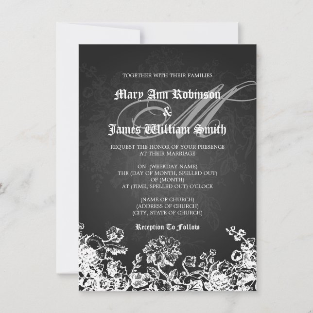 Elegant bröllop Victorian Flourish Black Inbjudningar (Framsida)