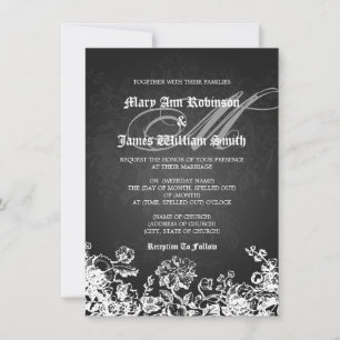 Elegant bröllop Victorian Flourish Black Inbjudningar