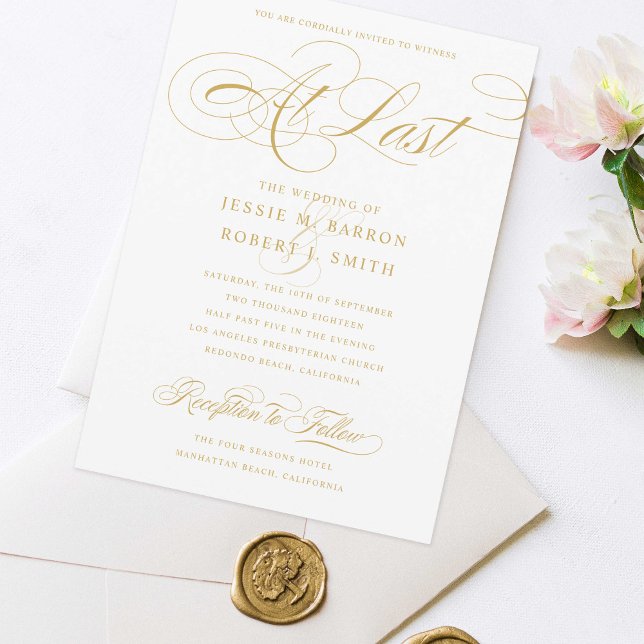 Elegant bröllop vid förra Guld-calligrafin Inbjudningar (Skapare uppladdad)