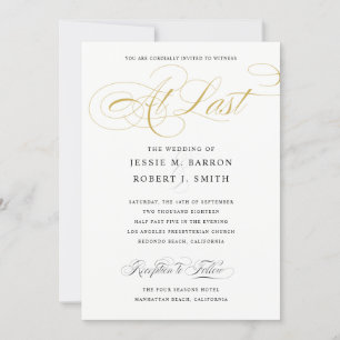 Elegant bröllop vid förra Guld-calligrafin Inbjudningar
