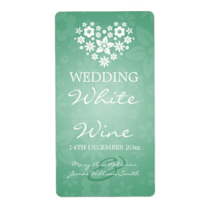 Elegant bröllop Vin-etikett Flowery Heart Mint Fraktsedel
