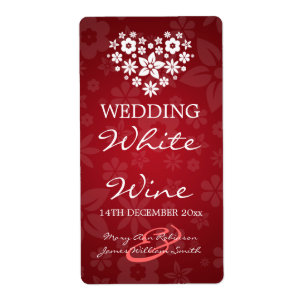 Elegant bröllop Vin etikett Flowery Heart Red Fraktsedel