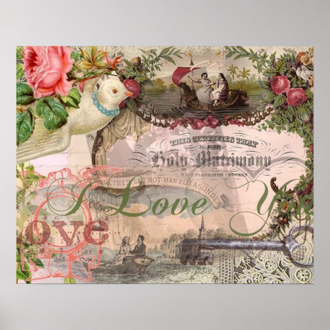 Elegant bröllop Vintage Giftermål Antique-Vintage Poster (Framsidan)