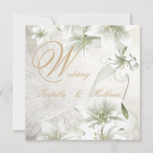 Elegant bröllop vita blommor beige guld blommig inbjudningar