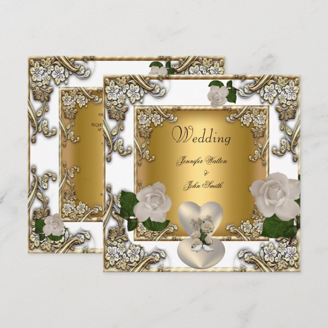 Elegant Bröllop Vitt Guld Kräm Rosa Inbjudningar (Fram/baksida)