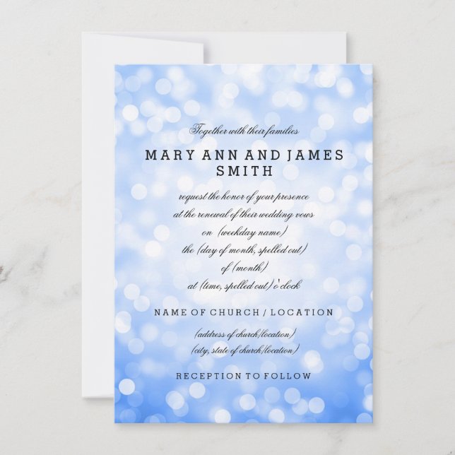 elegant bröllop Vow Renewal Blue Glitter Ljus Inbjudningar (Framsida)