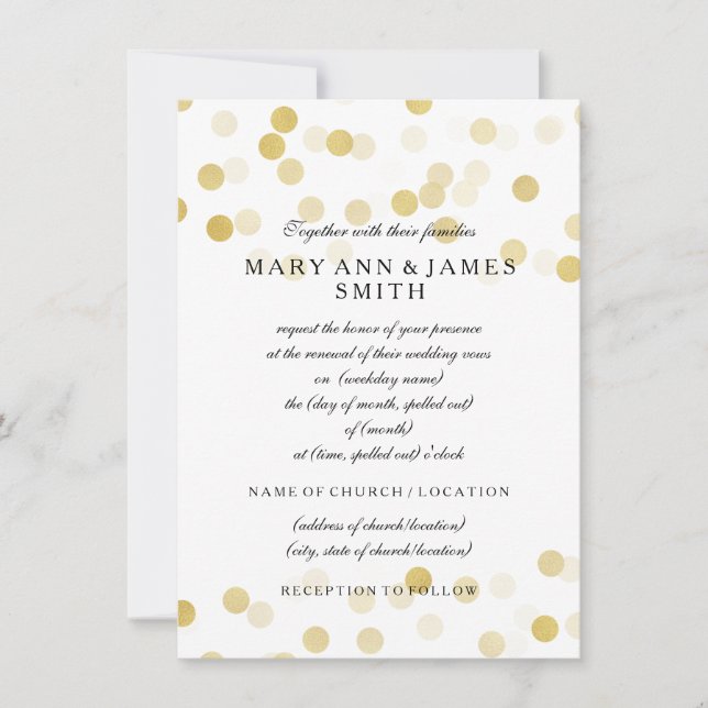 Elegant bröllop Vow Renewal Faux Gold Foil Glitter Inbjudningar (Framsida)