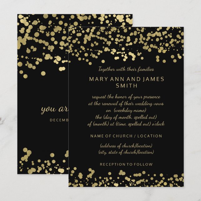 Elegant bröllop Vow Renewal Gold Foil Confetti Inbjudningar (Fram/baksida)