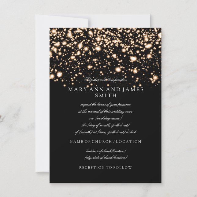 Elegant bröllop Vow Renewal Guld Midnight Glam Inbjudningar (Framsida)