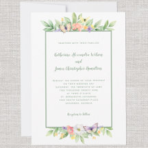 Elegant bröllop Watercolor Blommigt Butterfly Grön
