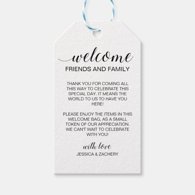 Elegant bröllop Welcome Gift Basket Bag Presentetikett (Framsidan)