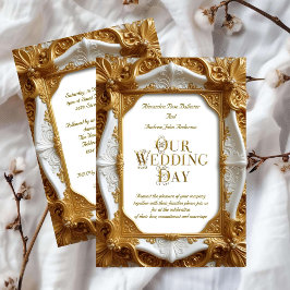 Elegant bröllop White Guld Ornate Ram Plate Inbjudningar