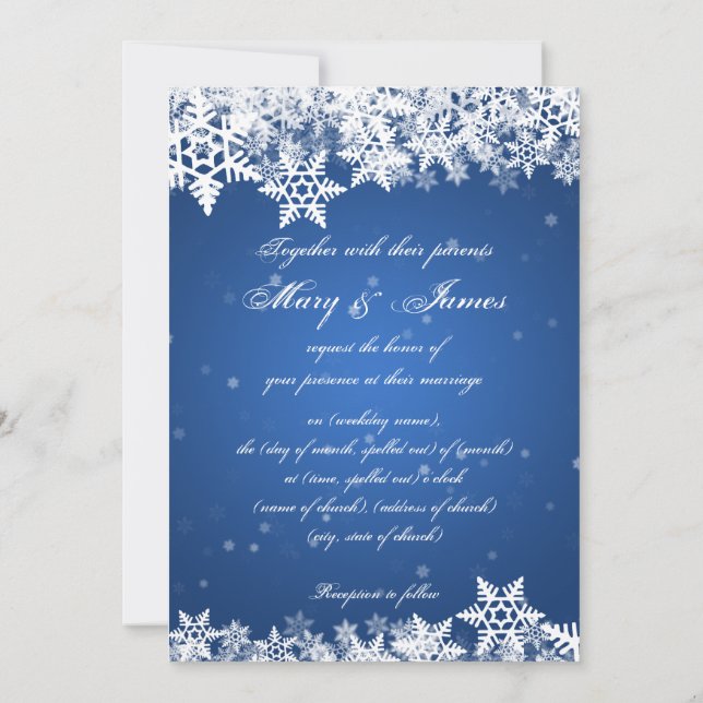Elegant bröllop Winter Snöflingor Blue Sapphire Inbjudningar (Baksida)