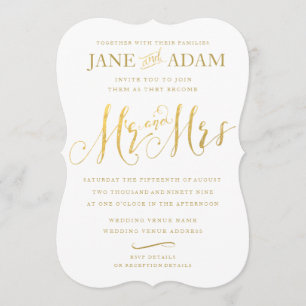 Elegant Bröllopinbjudan till Guld Typography Inbjudningar