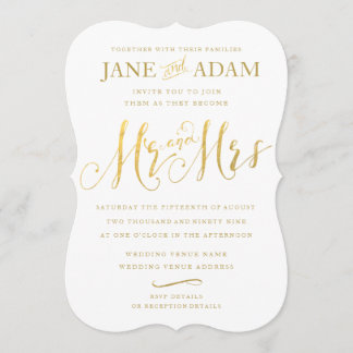 Elegant Bröllopinbjudan till Guld Typography Inbjudningar