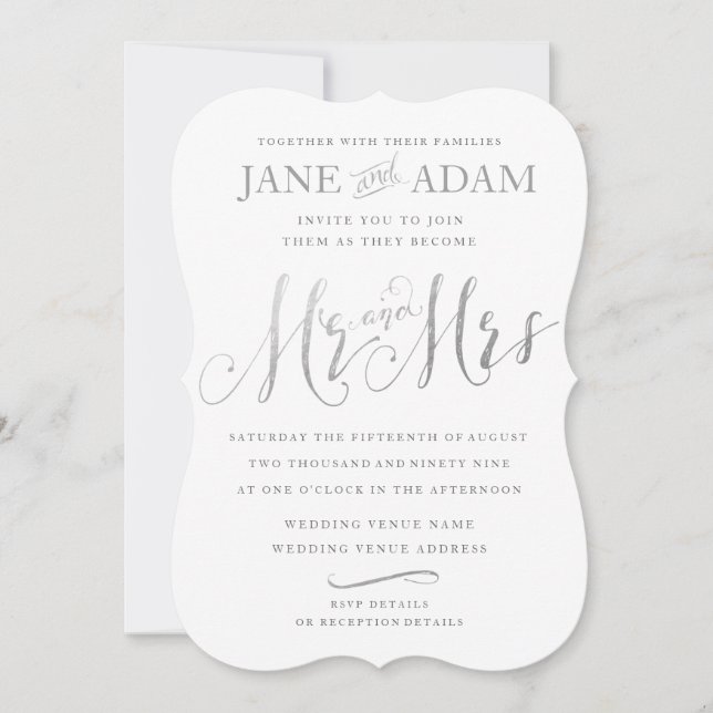 Elegant Bröllopinbjudan till Silver Typography Inbjudningar (Framsida)