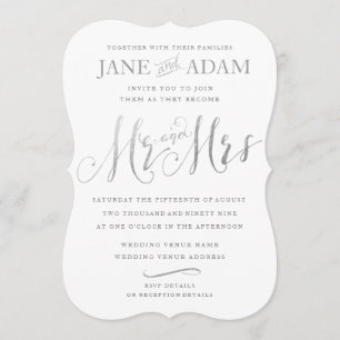 Elegant Bröllopinbjudan till Silver Typography Inbjudningar
