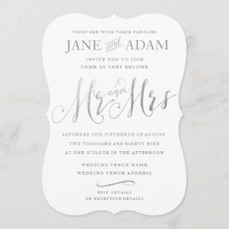 Elegant Bröllopinbjudan till Silver Typography Inbjudningar