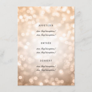 Elegant bröllopmenyn förkopprar glitterljus meny