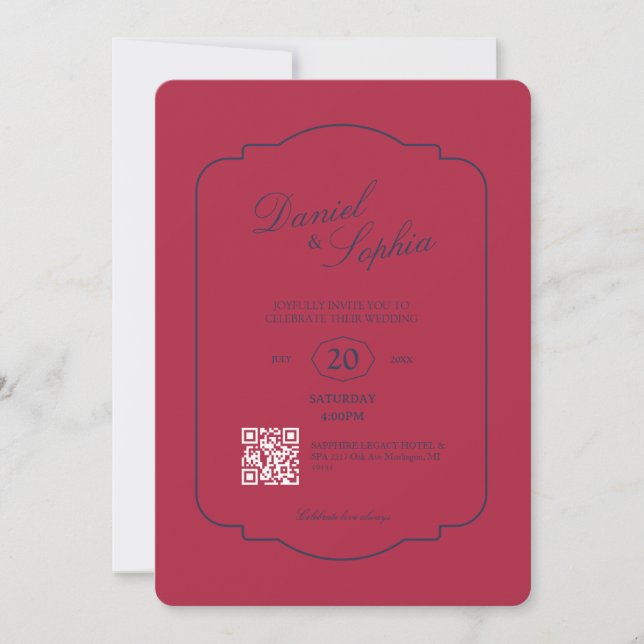 Elegant bröllops QR-kod  Inbjudningar (Framsida)