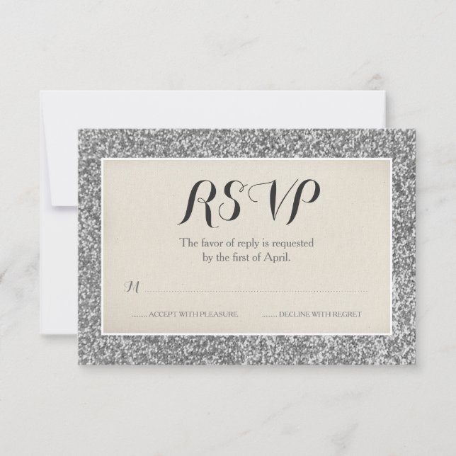 Elegant bröllops-RSVP-kort med silverglitter OSA Kort (Framsida)