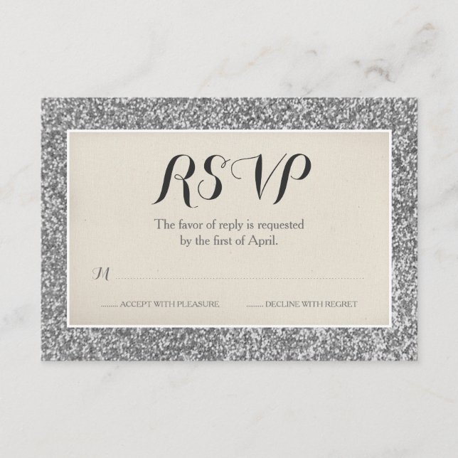 Elegant bröllops-RSVP-kort med silverglitter OSA Kort (Framsida)