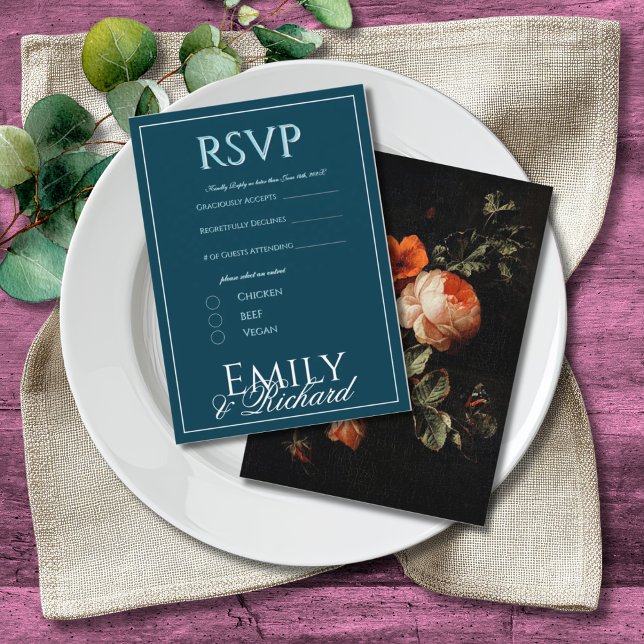 Elegant Bröllops-RSVP med måltidsval i antikk blom Tilläggskort (Skapare uppladdad)