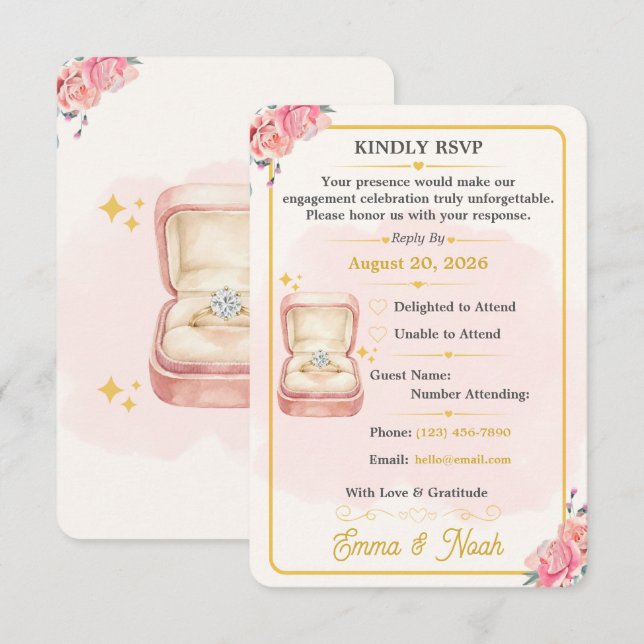 Elegant bröllops-RSVP-svarskort med blommor (Fram/baksida)