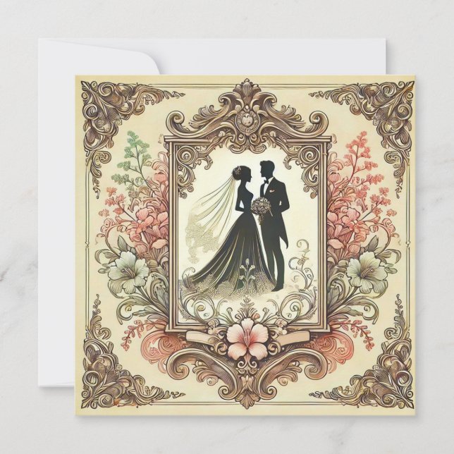 Elegant Bröllops Siluett Ram Inbjudningar (Framsida)