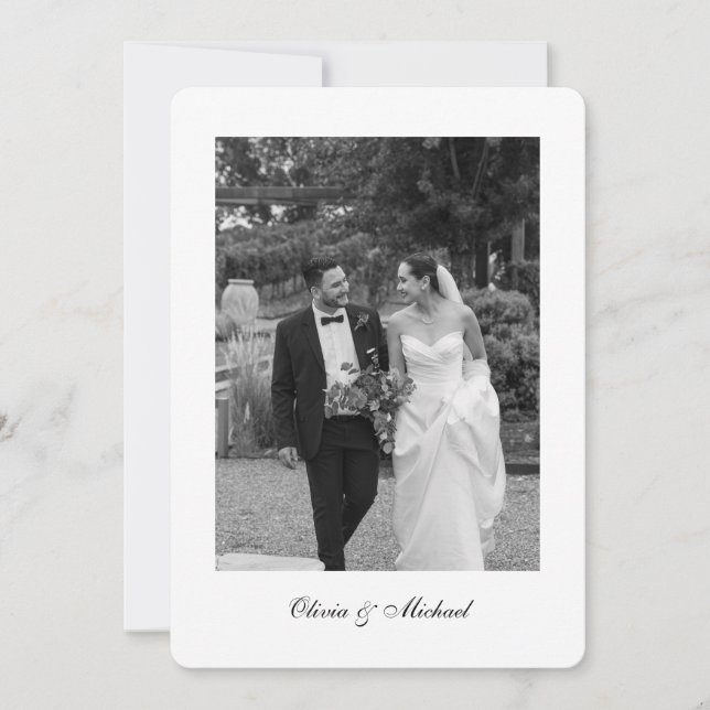 Elegant Bröllops-Tackkort med Rundad Foto Tack Kort (Framsida)