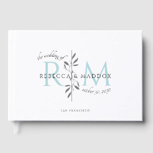 Elegant bröllopsakvarell botanisk monogram gästböcker