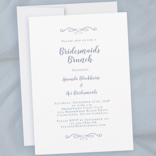 Elegant Bröllopsbrunch Brudtärnor Dammig Blå Chic Inbjudningar (Elegant Bridal Brunch Bridesmaids Dusty Blue Chic Invitation)
