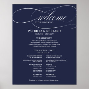 Elegant bröllopsceremoni Program Marinblå Poster