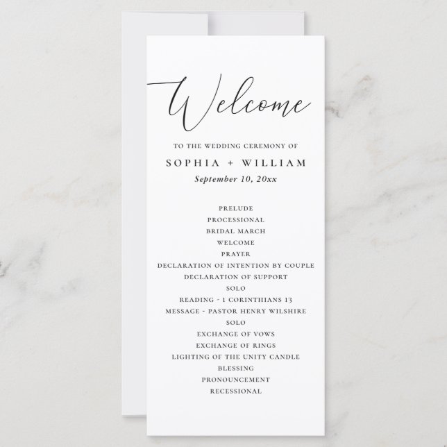 Elegant bröllopsceremoni-program med minimalistisk (Framsida)