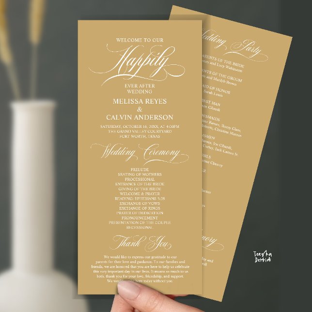 Elegant bröllopsceremoniordning, Klassig Champagne Program (Elegant Wedding Ceremony Order, Program Card in Classy Champagne Gold)