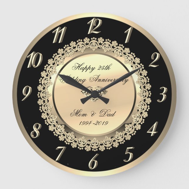 Elegant bröllopsdag för blommigt Diamond25th Stor Klocka (Framsida)
