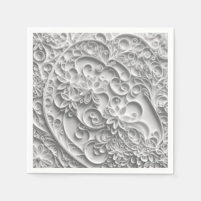 Elegant Bröllopsdesign i Pappersquilling Pappersservett (Framsidan)