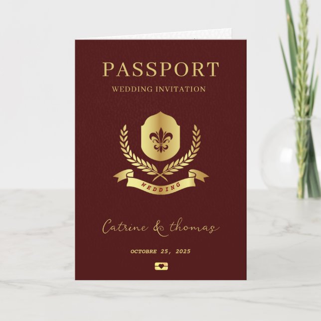 Elegant bröllopsdestination Pass med världskarta  Inbjudan (Framsida)