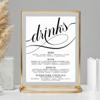 Elegant bröllopsdryckesmeny i script poster