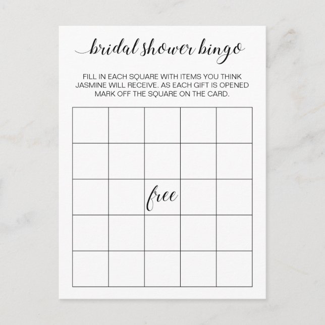 Elegant bröllopsdusch Bingo Card Game Postkort Inbjudan Vykort (Framsida)