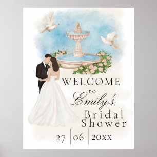 Elegant bröllopsdusch Brud & Brudgum Fontän Poster